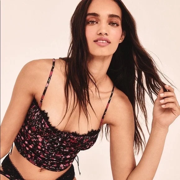 For Love and Lemons Melrose Bustier XS Black Floral Crop Top - Picture 6 of 13
